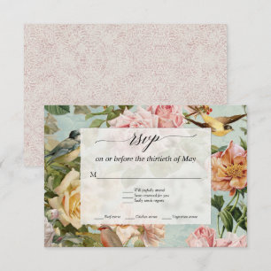 Elégant Français Floral Blush Aqua Rose Birds RSVP