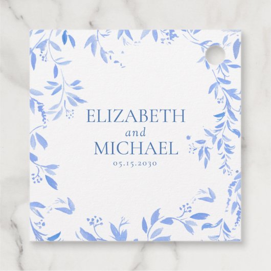 Elegant Frans Blauw Bloemen Botanische Bruiloft Bedankjes Labels (Achterkant)