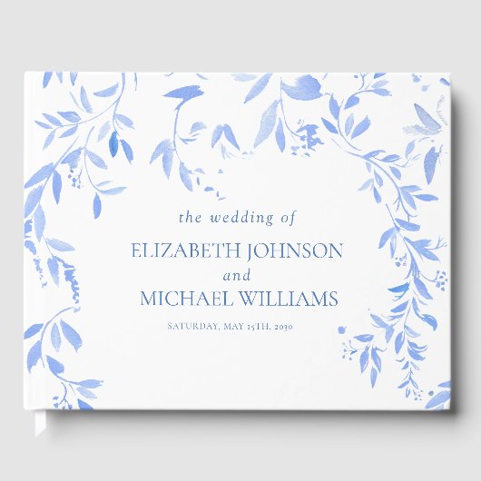 Elegant Frans Blauw Bloemen Botanische Bruiloft Gastenboek (Voorkant)