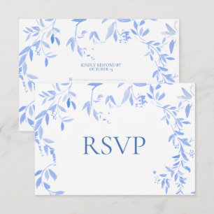Elegant Frans Blauw Bloemen Botanische Bruiloft RSVP Kaartje