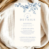 Elegant Frans  Blauw Bloemen Bruiloft Informatiekaartje