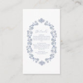 Elegant Frans Blauw Bloemen Bruiloft Informatiekaartje (Voorkant)