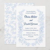 Elegant Frans  Blauw Bloemen Bruiloft Kaart (Voorkant / Achterkant)