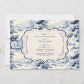 Elegant Frans Blauw  Bloemen Bruiloft Kaart (Voorkant)
