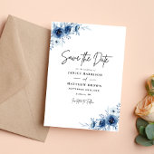 Elegant Frans  Blauw Bloemen Bruiloft Save The Date