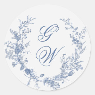 Elegant Frans Blauw Bloemen Jouy Ronde Sticker