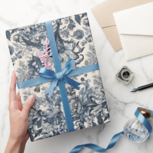Elegant  Frans Blauw Bloemen Toile Fleurie Cadeaupapier