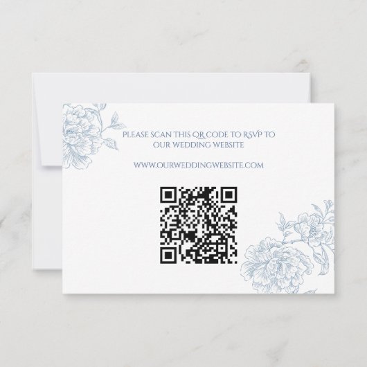 Elegant Frans Blauw Bloemen Toile QR Code RSVP Kaartje (Achterkant)