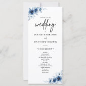 Elegant Frans Blauw Bloemen Trouwprogramma (Voorkant)
