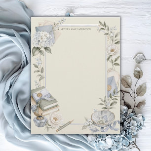 Elegant Frans Blauw Bloemmotief Persoonlijk Briefhoofd