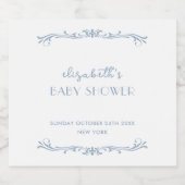 Elegant Frans Blauw  Lijst Baby shower Sparkling Wijnetiket (Enkel label)