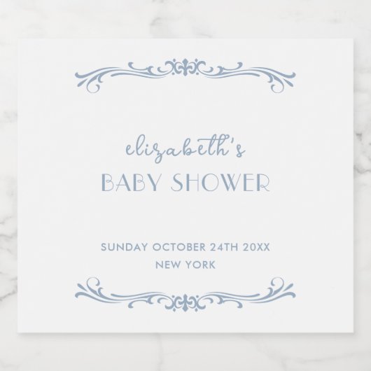 Elegant Frans Blauw  Lijst Baby shower Sparkling Wijnetiket (Enkel label)