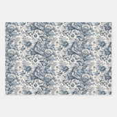 Elegant  Frans Blauw Toile Pattern Inpakpapier Vel (Voorkant 2)