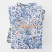 Elegant  Frans Blauw Toile Pattern Inpakpapier Vel (In situ)