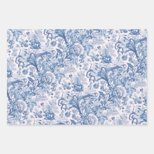 Elegant  Frans Blauw Toile Pattern Inpakpapier Vel (Voorkant)