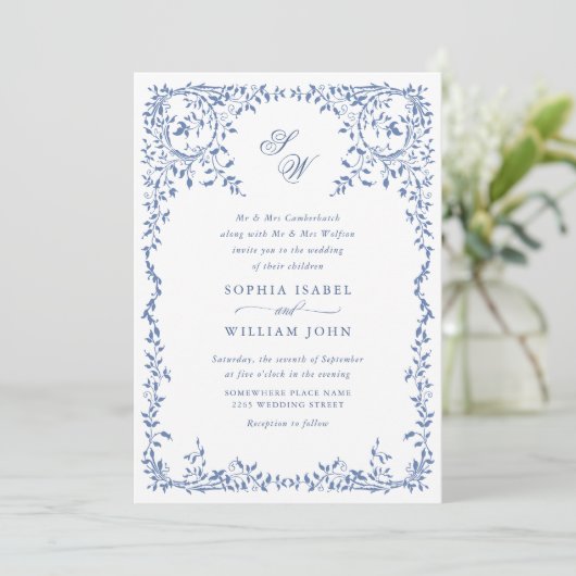 Elegant Frans  Bloemen Lijst Bruiloft QR code Kaart (Staand voorkant)