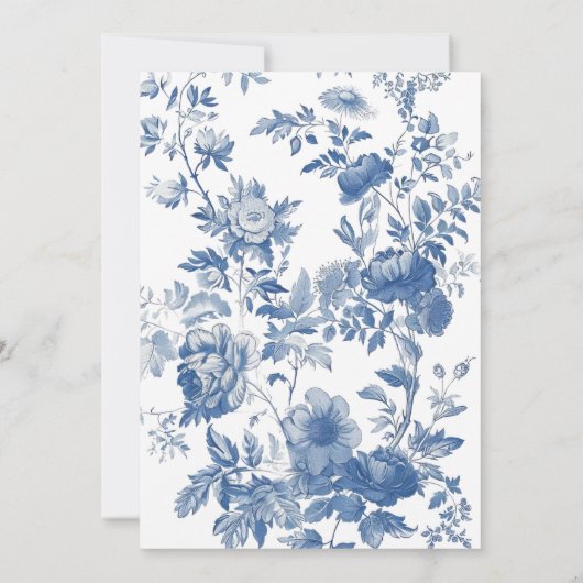 Elegant Frans Bloementoilet Blauw Bruiloft Kaart (Achterkant)