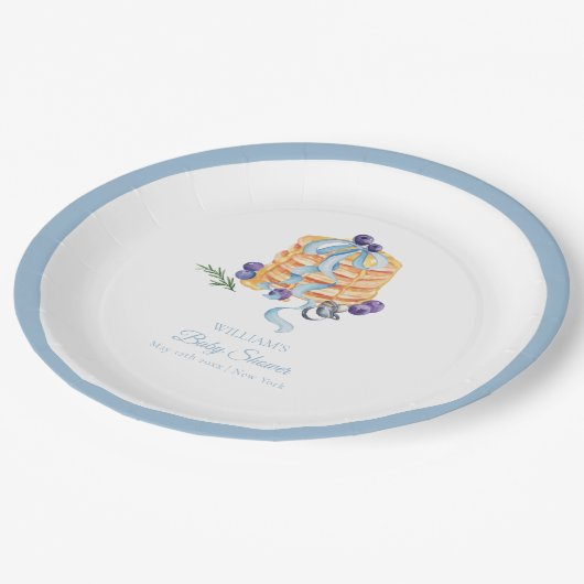 Elegant Frans Blueberry Pannenkoek Baby shower Papieren Bordje (Gekanteld)