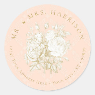 Elegant Frans Botanisch Bloemen Retouradres Ronde Sticker