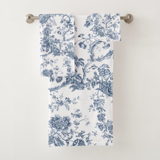 Elegant  Frans gegraveerd Floral Toile-Blue Bad Handdoek (Insitu)
