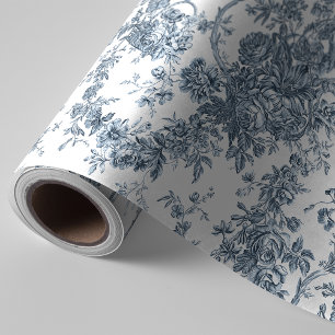 Elegant Frans gegraveerd Floral Toile-Blue Cadeaupapier