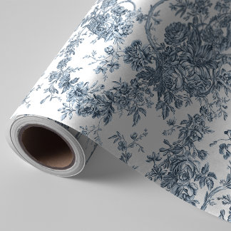 Elegant  Frans gegraveerd Floral Toile-Blue Cadeaupapier
