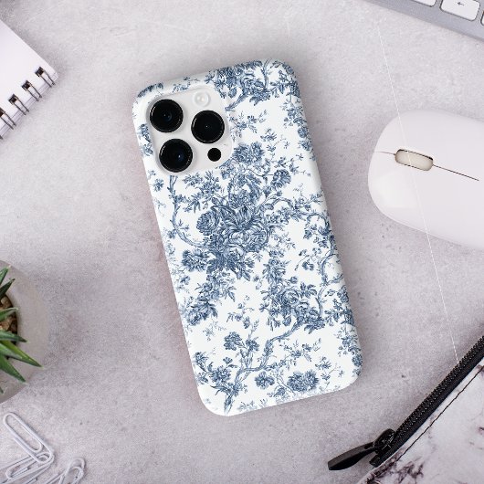 Elegant Frans gegraveerd Floral Toile-Blue Case-Mate iPhone Case