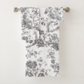 Elegant  Frans gegraveerd Floral Toile-Grey Bad Handdoek (Insitu)