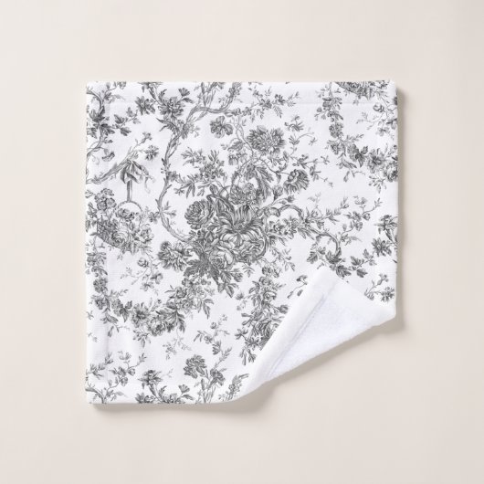 Elegant  Frans gegraveerd Floral Toile-Grey Bad Handdoek (Wasdoekje)
