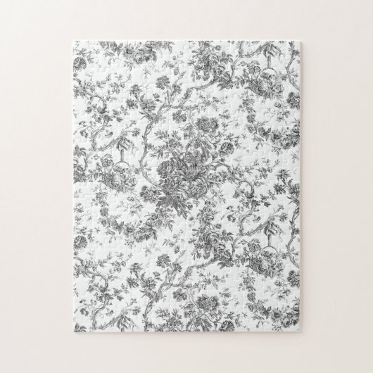 Elegant Frans gegraveerd Floral Toile-Grey Legpuzzel (Verticaal)