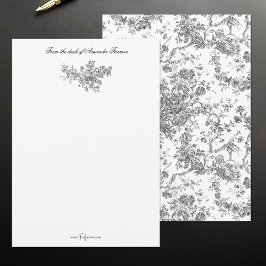 Elegant Frans gegraveerd Floral Toile-Grey Notitiekaartje