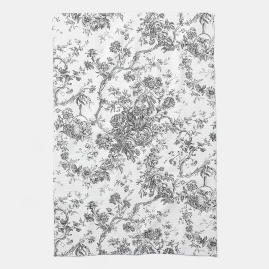 Elegant Frans gegraveerd Floral Toile-Grey Theedoek (Verticaal)