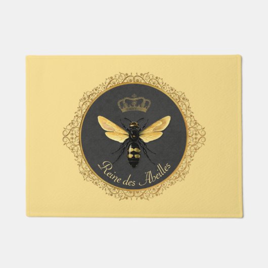 Elegant Frans Koningin Bee Grijs Goud Geel Deurmat (Voorkant)