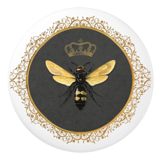 Elegant Frans Koningin Bee Grijs Goud Geel Keramische Knop (Voorkant)