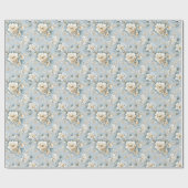 Elegant Frans Poeder Blauw, Wit en Gouden Bloemen Cadeaupapier (Vlak)