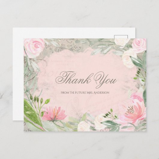 Elegant Frans Roze Floral Vrijgezellenfeest Hartel Briefkaart (Voorkant / Achterkant)