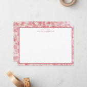 Elegant Frans Roze Toile De Jouy Pattern Notitiekaartje (Voorkant / Achterkant in situ)