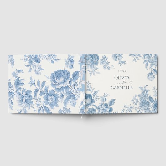 Elegant Frans toilet Blauwe Bloemen bruiloft Gastenboek (Volledig)