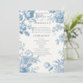 Elegant Frans toilet Blauwe Bloemen bruiloft Programma (Staand voorkant)