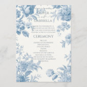 Elegant Frans toilet Blauwe Bloemen bruiloft Programma (Voorkant)