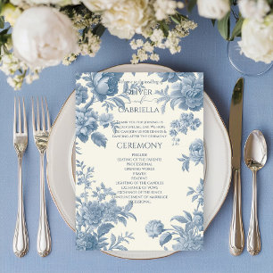 Elegant Frans toilet Blauwe Bloemen bruiloft Programma