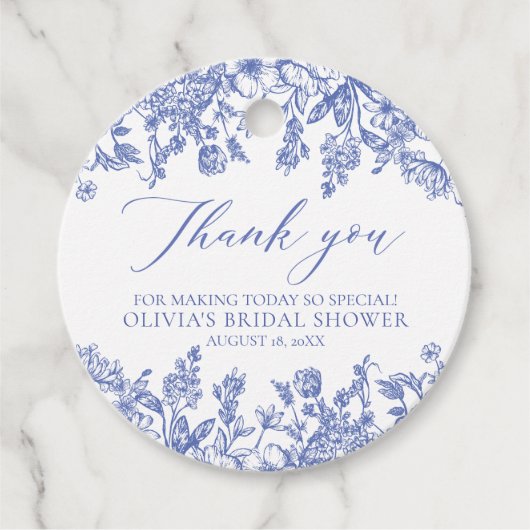 Elegant Frans Victoriaans Blauw Bloemen Vrijgezell Bedankjes Labels (Voorkant)