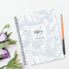 Elegant Frans Vintage Blauw Bloem Motief met Vogel Notitieboek