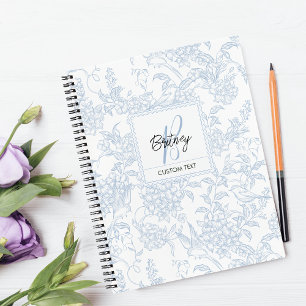 Elegant Frans Vintage Blauw Bloem Motief met Vogel Notitieboek