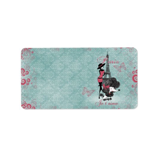 Elegant Franse poodole meisjes silhouette Etiket (Voorkant)