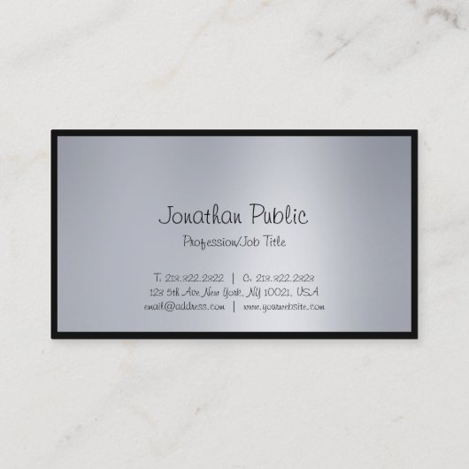 Elegant Freehand Script Modern Silver Chic Plain Visitekaartje (Achterkant)