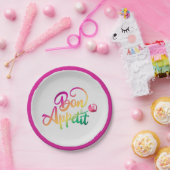 Elegant French Bon Appetite Quote Paars Grey Papieren Bordje (Feest)