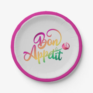 Elegant French Bon Appetite Quote Paars Grey Papieren Bordje