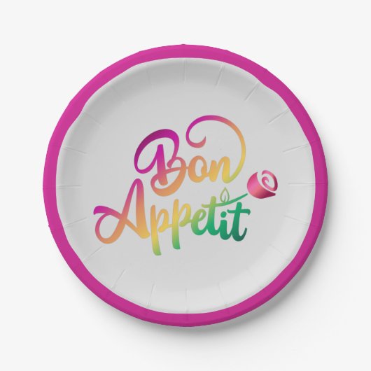 Elegant French Bon Appetite Quote Paars Grey Papieren Bordje (Voorkant)