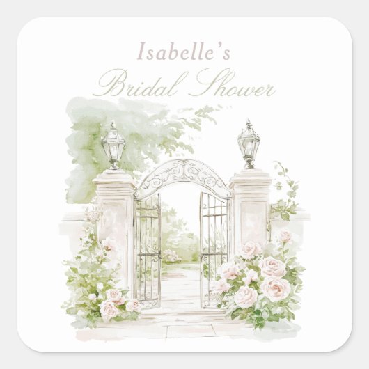 Elegant French Chateau Pastel Bridal Garden  Vierkante Sticker (Voorkant)